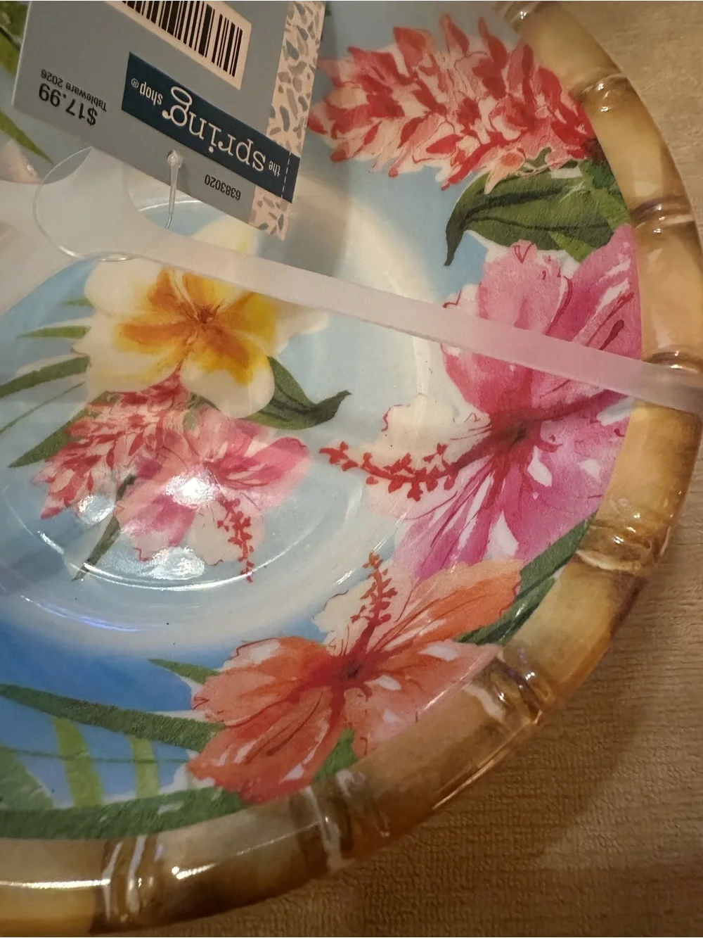Home Floral Blue Bamboo-Trim Set of 4 Bowls